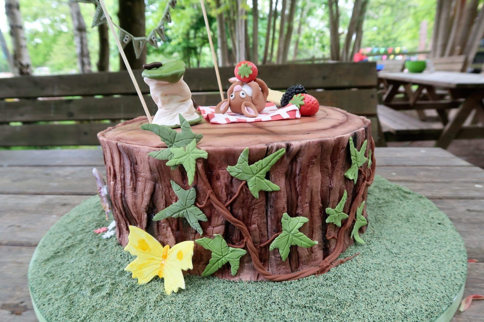 Chocolate tree stump cake Woodland Birthday Party Planning Ideas for a fairy or superhero party