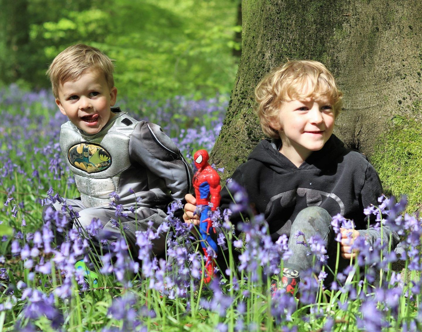 kids outdoors in the bluebell woods