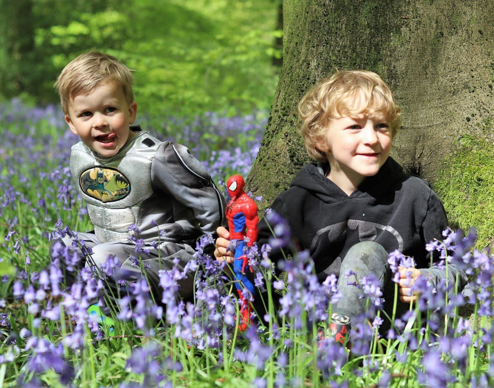 kids outdoors in the bluebell woods