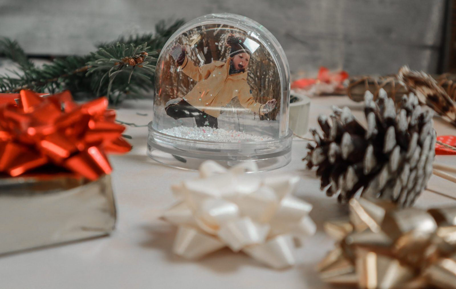 boy in snow globe