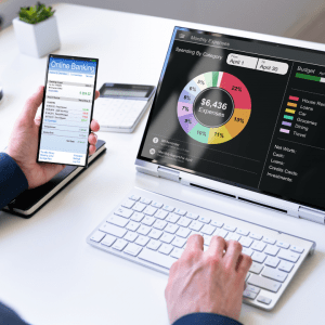 Monthly Budget Tracker (Blue). Budget Your Money, Track Savings, Payments & Debts